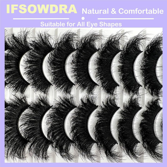 Mink Lashes Fluffy Wispy 20Mm 3D Volume Full Dramatic Faux Mink D Curl Long Strip Lashes Pack 25 Mm Big Cat Eye False Eyelashes