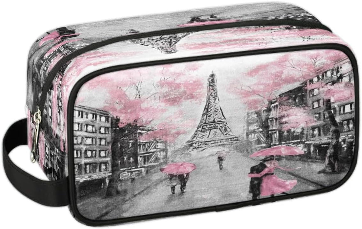 Eiffel Tower Lover Travel Toiletry Bag for Women Men Small Cosmetic Makeup Organizer Water Resistant Shaving Bag Portable Make up Bag Storage Bags with Handle