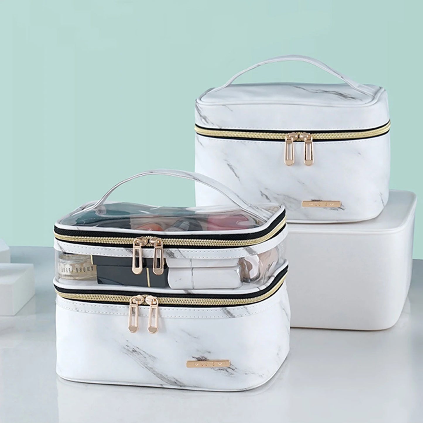 Makeup Bag Cosmetic Bag Travelling Make up Bag Organizer Travel Cases for Women Girls Reusable Toiletry Bags(White Marble)