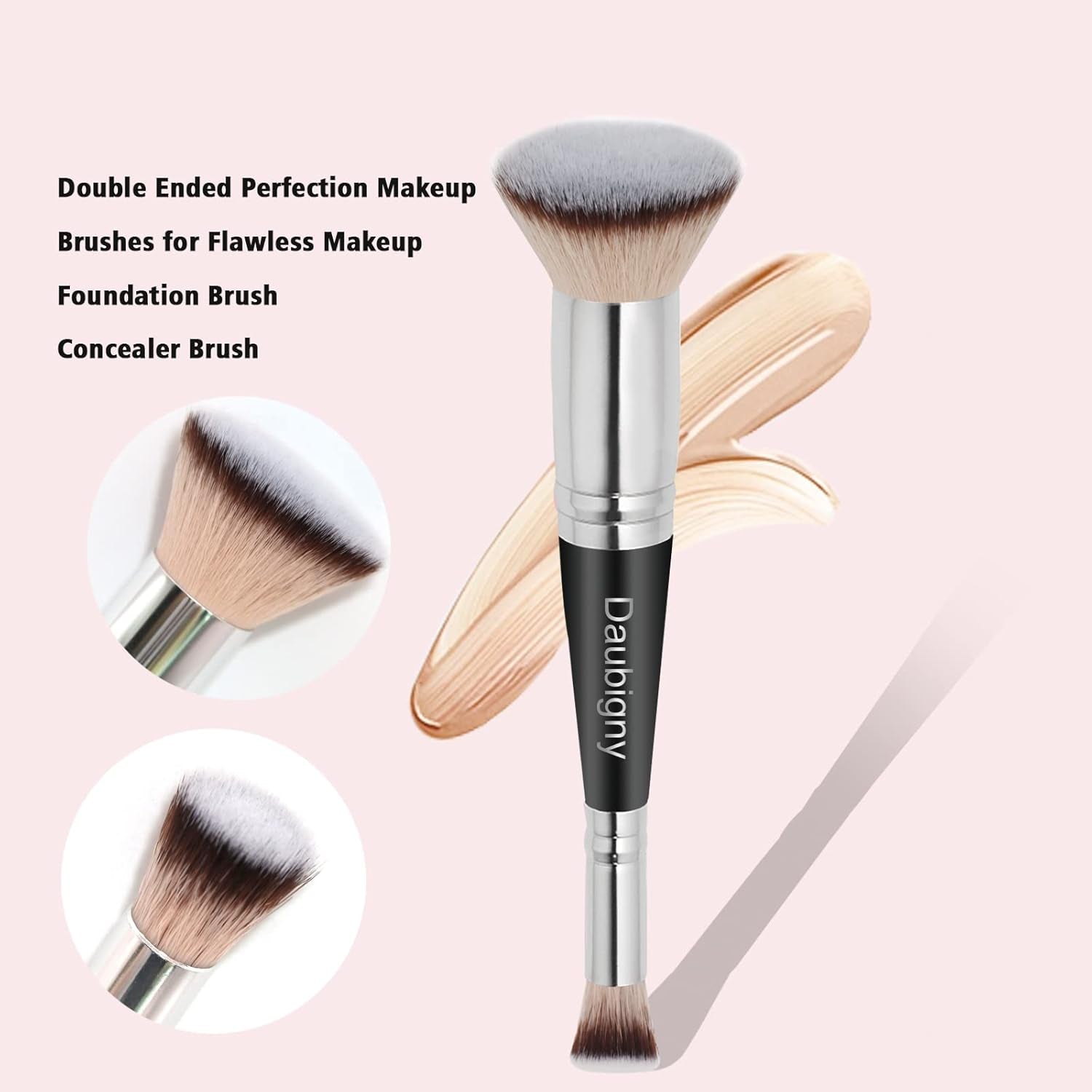 Makeup Brushes Dual-Ended Pro Foundation Brush Concealer Brush Perfect for Any Look Premium Hair Flat Top Flawless Brush Ideal for Liquid, Cream, Powder,Blending, Buffing,Concealer