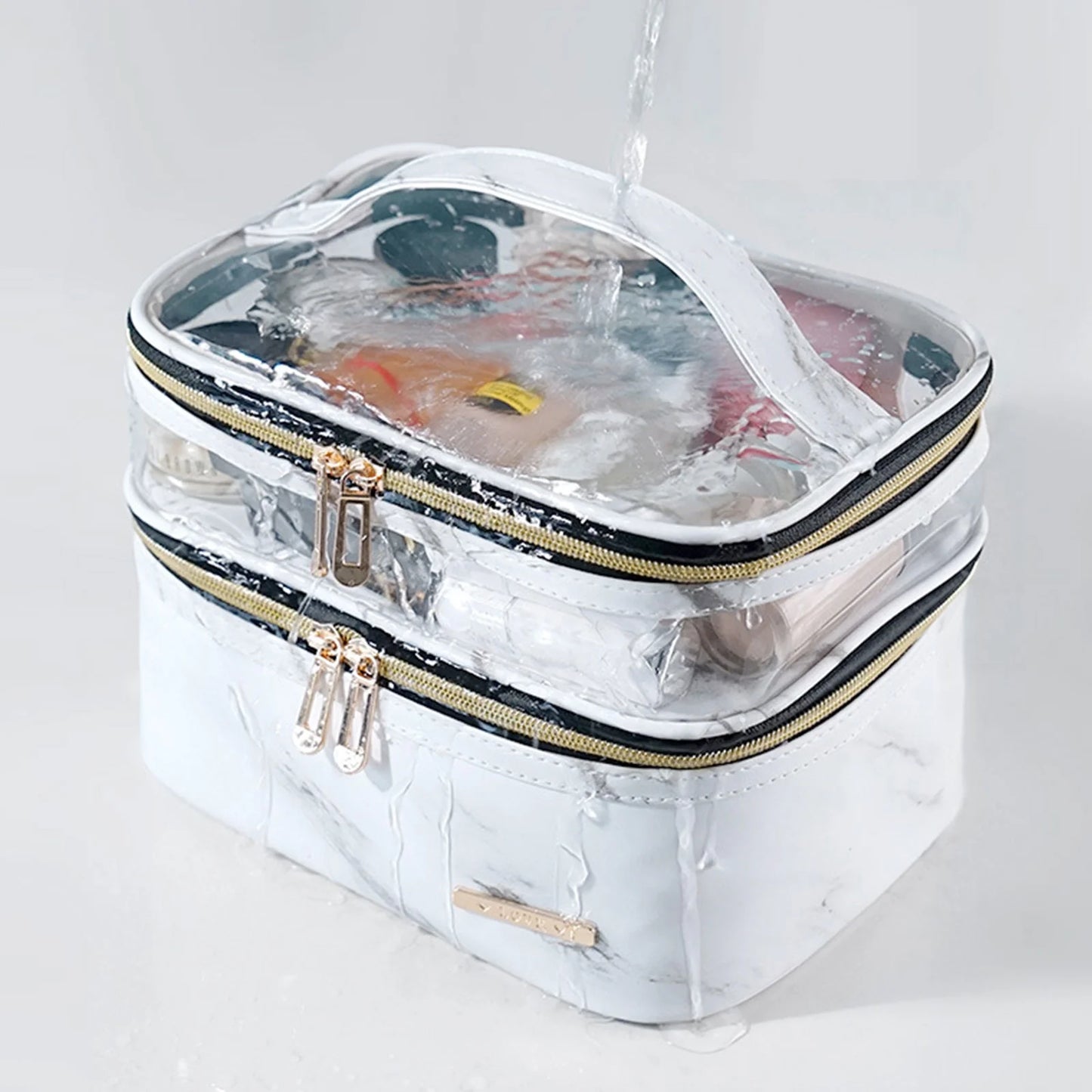 Makeup Bag Cosmetic Bag Travelling Make up Bag Organizer Travel Cases for Women Girls Reusable Toiletry Bags(White Marble)