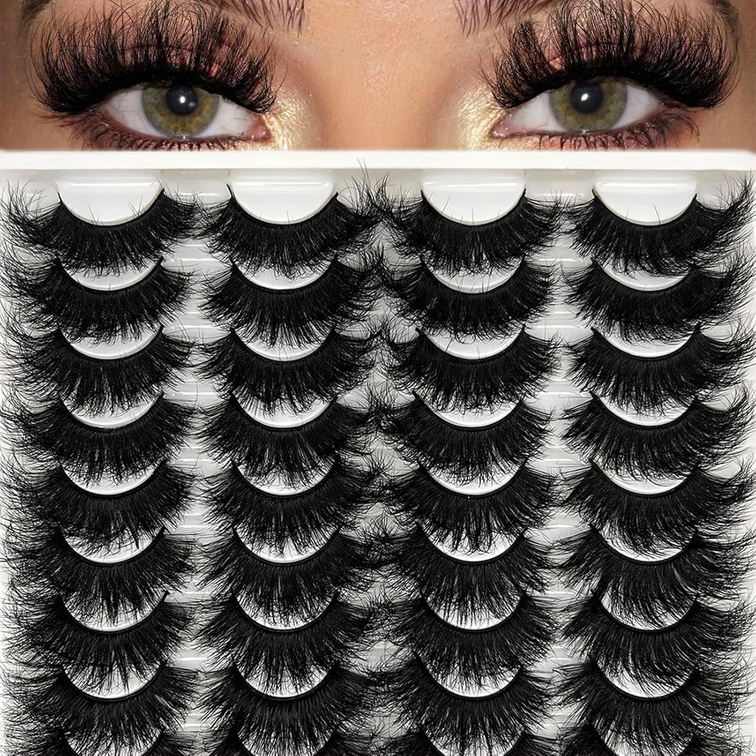 Mink Lashes Fluffy Wispy 20Mm 3D Volume Full Dramatic Faux Mink D Curl Long Strip Lashes Pack 25 Mm Big Cat Eye False Eyelashes
