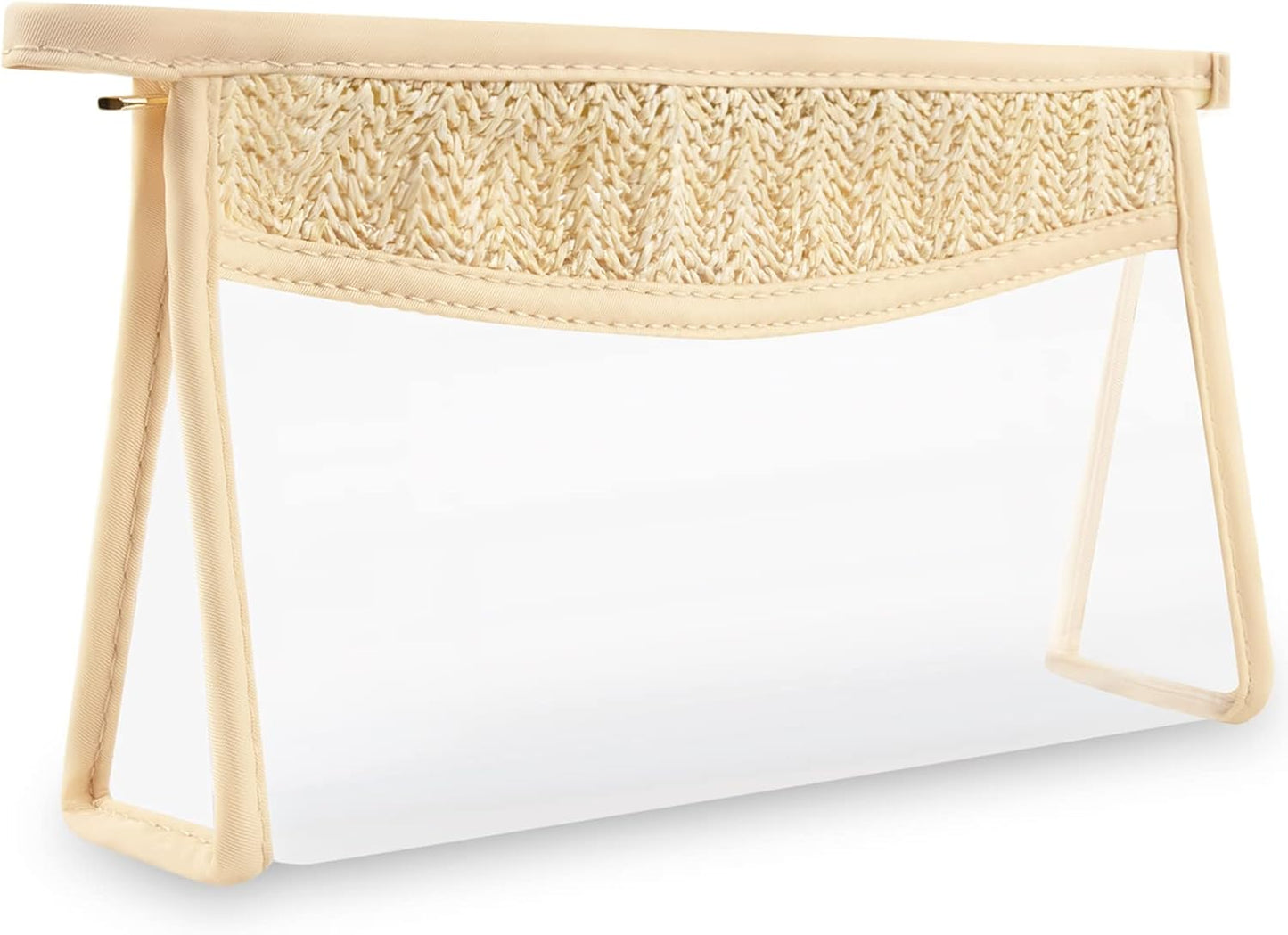 Boho Clear Makeup Bag Cosmetic Zipper Pouch Purse, Clear Toiletry Bags Travel Small Preppy Cute DIY Chenille Letter Bag, Transparent PVC Waterproof Clutch Make up Organizer Storage Bag for Women Girls