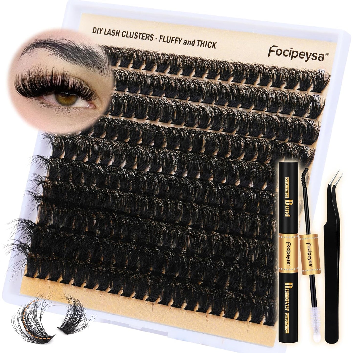 DIY Eyelash Extension Kit Volume Thick Lash Clusters Kit 10-18Mm Thick Lash Extensions 90D Individual Eyelashes Extensions Kit with Lash Bond, Lash Remover, Lash Applicator (90D-D Curly-200Pcs)