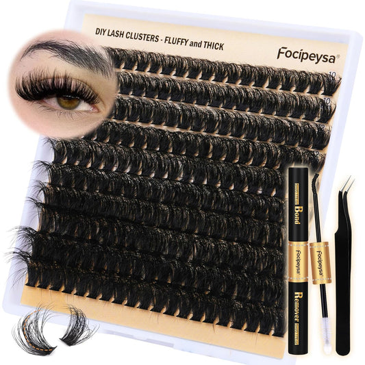 DIY Eyelash Extension Kit Volume Thick Lash Clusters Kit 10-18Mm Thick Lash Extensions 90D Individual Eyelashes Extensions Kit with Lash Bond, Lash Remover, Lash Applicator (90D-D Curly-200Pcs)