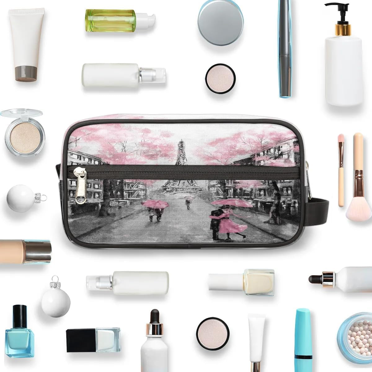 Eiffel Tower Lover Travel Toiletry Bag for Women Men Small Cosmetic Makeup Organizer Water Resistant Shaving Bag Portable Make up Bag Storage Bags with Handle