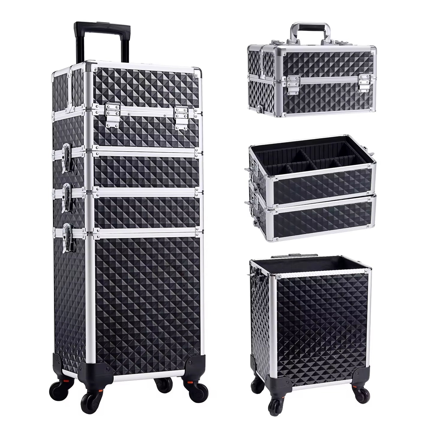 Makeup Trolley Case Detachable 4 in 1 Alloy Train Briefcase for Nail Manicure on Wheels Lock Salon Large Capacity Storage Case