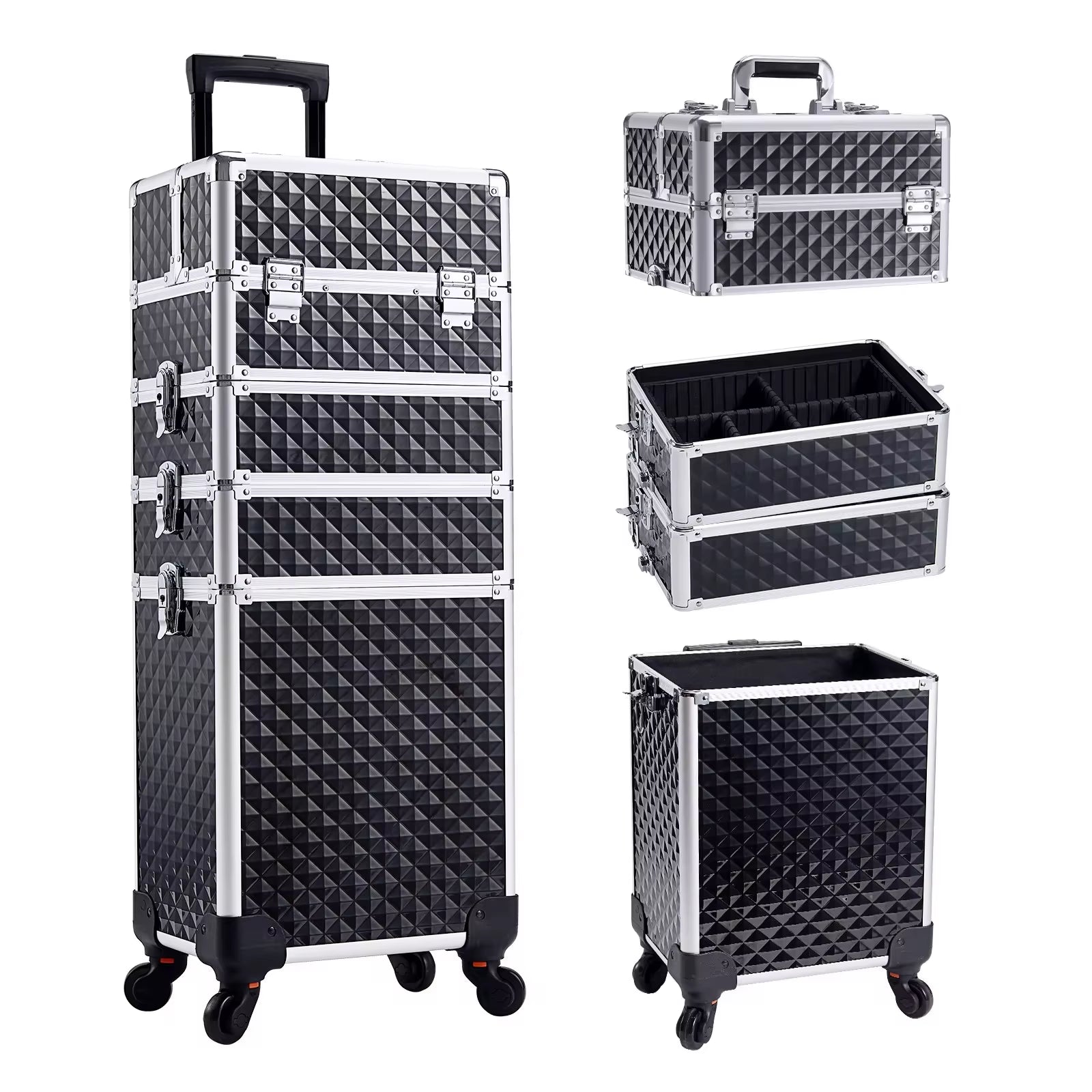 Makeup Trolley Case Detachable 4 in 1 Alloy Train Briefcase for Nail Manicure on Wheels Lock Salon Large Capacity Storage Case