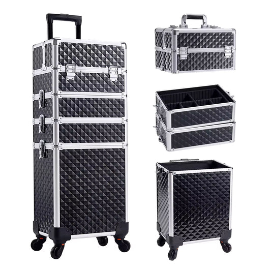Makeup Trolley Case Detachable 4 in 1 Alloy Train Briefcase for Nail Manicure on Wheels Lock Salon Large Capacity Storage Case