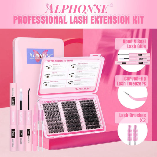Fluffier Lash Extension Kit 300Pcs DIY Lash Clusters Kit 40D+50D+60D Wispy Cluster Eyelash Extensions 10-18Mm Individual Lashes Kit with Lash Bond and Seal and Tweezers by