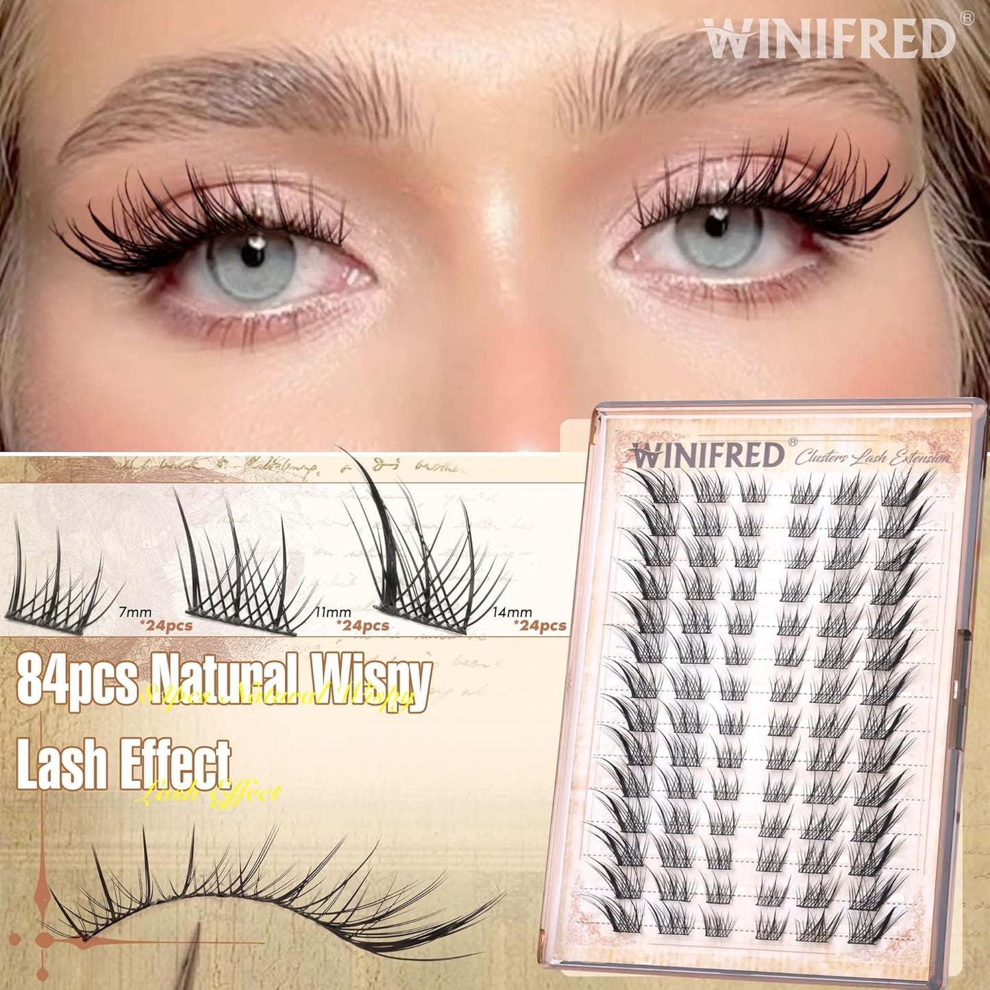Cat Eye Lash Clusters Kit Natural Eyelash Extension Kit Wispy Lash Clusters Manga Lashes Kit C Curvature Cluster Eyelash Extensions Left&Right Eyelash Clusters Kit with Bond and Seal by