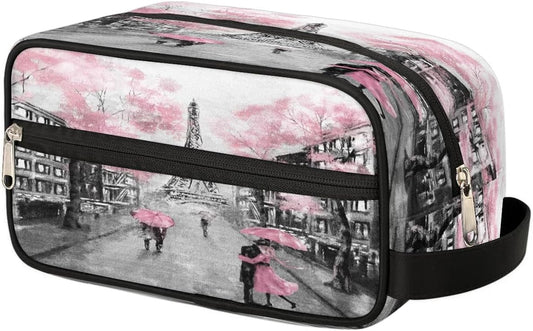 Eiffel Tower Lover Travel Toiletry Bag for Women Men Small Cosmetic Makeup Organizer Water Resistant Shaving Bag Portable Make up Bag Storage Bags with Handle
