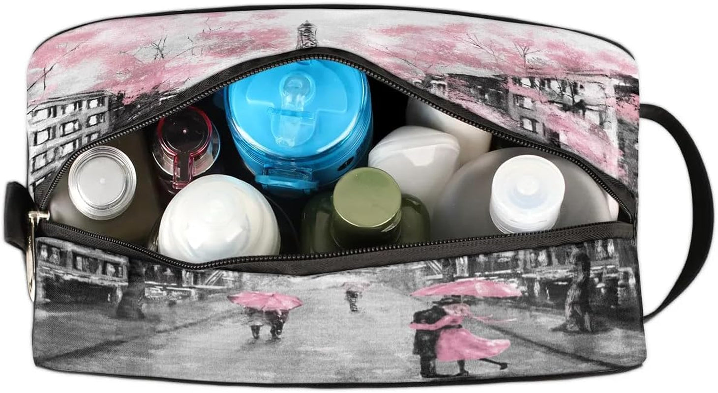 Eiffel Tower Lover Travel Toiletry Bag for Women Men Small Cosmetic Makeup Organizer Water Resistant Shaving Bag Portable Make up Bag Storage Bags with Handle