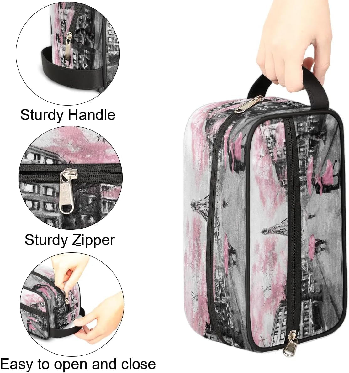 Eiffel Tower Lover Travel Toiletry Bag for Women Men Small Cosmetic Makeup Organizer Water Resistant Shaving Bag Portable Make up Bag Storage Bags with Handle