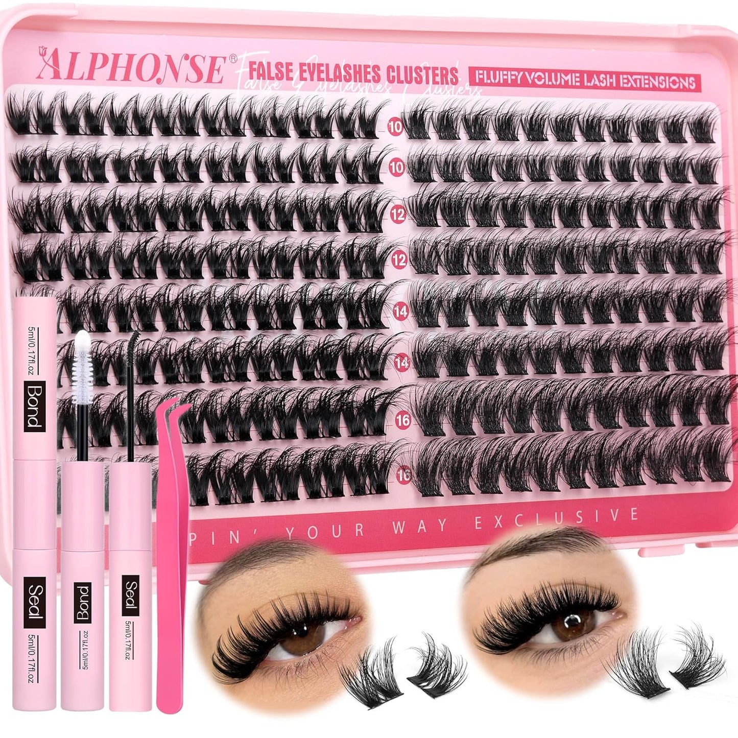 Fluffier Lash Clusters Kit 2 Styles Mixed Cluster Eyelash Extensions Kit Wispy Individual Lashes DIY Lash Extension Kit with Bond and Seal Tweezers by