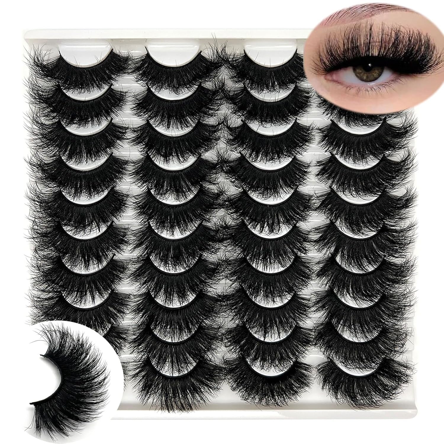 Mink Lashes Fluffy Wispy 20Mm 3D Volume Full Dramatic Faux Mink D Curl Long Strip Lashes Pack 25 Mm Big Cat Eye False Eyelashes